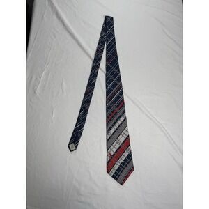 Bronzini Necktie Mens OS Navy Blue Red Plaid Excellent Unicorn Logo Polyester